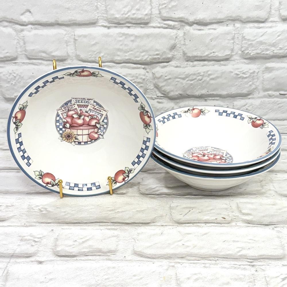 Vtg International Tableworks Apple Time Soup Cereal Bowls 4ct Cottage Farmhouse